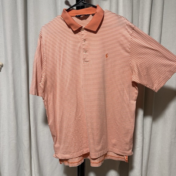 Polo Golf Ralph Lauren Other - Polo Golf Ralph Lauren‎ Mens Large Orange White Striped Pima Cotton Polo Shirt